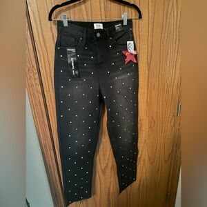 Simple society straight super highrise buttonfly jeweled black jeans size 0/24